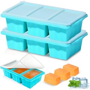 Wapasezyar Stampo per congelatore in silicone per cubetti di ghiaccio da zuppa, 2 pezzi, contenitore congelatore in silicone con coperchio, produce 6 stampi per zuppa da 1 tazza, per conservare 250/125 ml di