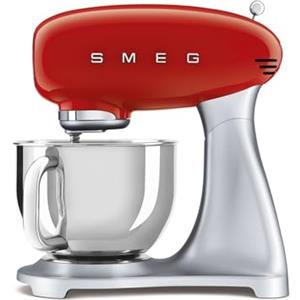 Smeg, Impastatrice Planetaria SMF02RDEU, 10 Velocità, Smooth Start, Ciotola da 4,8 L, Sicurezza Blocco Motore, Frusta Filo, Frusta Piatta, Gancio e Coperchio Versatore in Dotazione, 800W, Rosso