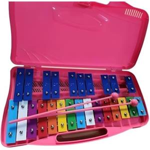 Aiwdeyi Xilófono Glockenspiel Metalófono 25 Tecche Metalliche Strumento,musicale di piastra di alluminio di 25 toni, percussionato a mano, con Custodia Amarillo,Metalófono Percussione Manuale