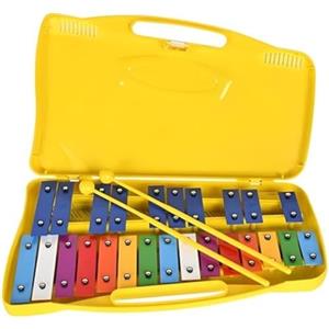 Aiwdeyi Xilófono Glockenspiel Metalófono 25 Tecche Metalliche Strumento,musicale di piastra di alluminio di 25 toni, percussionato a mano, con Custodia Amarillo,Metalófono Percussione Manuale