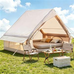 Haelmin Tenda da campeggio gonfiabile con apertura per camino e finestra sul tetto, tenda gonfiabile per 2-10 persone con pompa ad aria, tenda gonfiabile in tessuto Oxford impermeabile, montaggio rapido per