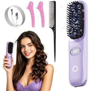 KUWUNG Spazzola Lisciante per Capelli, Spazzola Lisciante Senza Fili, Spazzola Capelli Ricaricabile Elettrica Portatile per Capelli Corti con 3 Livelli di Calore e Display LED