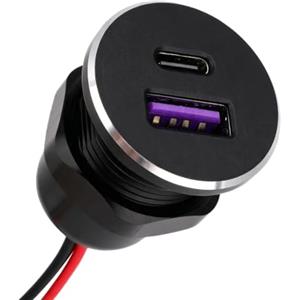 BTFO 12V Presa USB Alluminio Caricabatterie Auto PD30W & QC 18W Porta | Accendisigari Sostituzione Presa Carica per Auto Camper Barca Moto Camion Dimensione Foro 22mm Facile Installazione A Filo