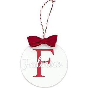 Lol t-shirt Pallina di Natale Personalizzata Plexiglas Trasparente con Iniziale e Nome - Decorazioni Albero con Fiocco Rosso in Velluto e Cordoncino - Addobbi Natalizi 9x9,5 cm