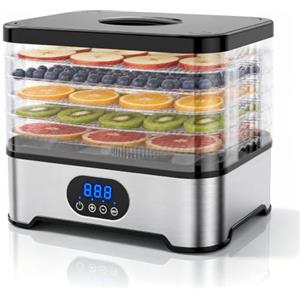 Gaethra Essiccatore Alimentare, 5 Griglie per Disidratatore in Acciaio Inossidabile, Timer & Temperatura Regolabili di 72h, Circolazione Aria a 360°, Senza BPA Essiccatore Frutta e Verdura, Carne