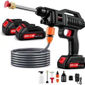 RITHRY Idropulitrice portatile a batteria, 21 V, 200 bar | Idropulitrice portatile senza fili con 2 batterie, ugello multifunzione, tubo da 5 m, per la pulizia di auto, giardino