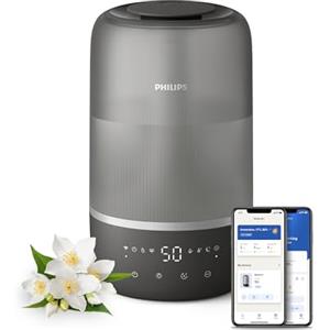 Philips Umidificatore Ambiente 1000, compatto, 275 ml/h, 41 m², 19 dB* | Serbatoio acqua da 3L, 32h di autonomia, aromaterapia, luce notturna, modalità Sleep, silenzioso, App Air+, Nero (HU1510/03)