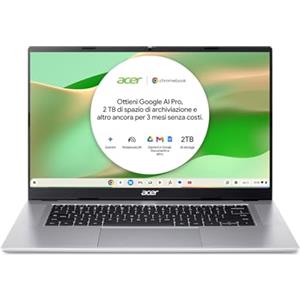 Acer Chromebook 315 | 15.6" | Kompanio 540 | 4GB | 64GB | Chrome OS | 15.6" FHD | MediaTek Kompanio 540 | 4GB RAM | 64GB eMMC | Tastiera IT QWERTY | ChromeOS | Alimentatore non incluso