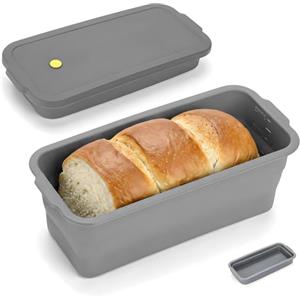 VINATO Stampo per Pane Pieghevole Silicone con Coperchio, Stampo per Pane con Struttura in Metallo, Teglia per Toast Torta Antiaderente Resistente al Calore, 32×14,5×11,5cm (Grigio)