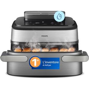 Philips Airfryer 5000 - Friggitrice ad aria, Cestello Flexi da 9.5L, Vapore | Cestello con divisore removibile, Steamfry ad aria o vapore, Pulizia automatica SteamClean, Ceramica PFAS Free (NA565/00)