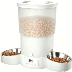 Gimars 5L Distributore Automatico Cibo Gatti 2 Ciotole in Acciaio Inossidabile, Distribuzione Uniforme, Dispenser Crocchette Gatti e Cani Programmabile da 1-6 Pasti al Giorno, Registrazione Vocale 10s