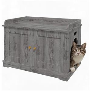 Garvee Mobile copri lettiera per gatti con porta stile fienile - Design moderno in legno, antigraffio, protezione da cani, ampio spazio, adatto alla maggior parte delle cassette - Grigio