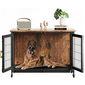 Garvee Gabbia in legno per cani - Stile rustico, robusto e salvaspazio - Ruote bloccabili, vassoio rimovibile, ideale per interni - Per cani piccoli e medi fino a 30kg - Dimensione: 37,5 pollici