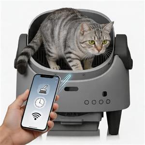 Garvee Lettiera Gatto Autopulente Automatica con Entrata dall'Alto, Cassetta Igienica Intelligente Design Aperto XXL per Gatti Grandi, Sistema di Sicurezza Avanzato e Monitoraggio App, Grigio Freddo