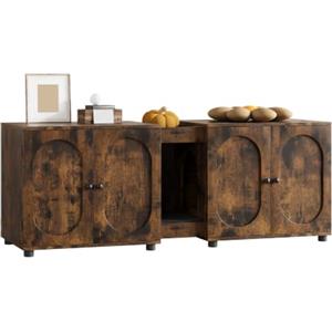Garvee Mobile Copri Lettiera Per 2 Gatti Doppio Extra Grandezza 140 cm | per 2 gatti, porte in rattan, ventilato e facile da pulire con tappetino lettiera e vano contenitore