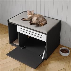 Garvee Mobile copri lettiera per gatti grandezza - Design moderno con anta a ribalta e pannello ventilato - Soluzione nascosta per lettiera e armadio igienico - Protezione dai cani - Colore nero