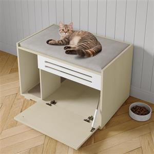 Garvee Mobile copri lettiera per gatti in legno - Ampio, ventilato, con sportello a ribalta - Lettiera nascosta per gatti di taglia grandezza - Protezione anticani e arredo elegante - Colore legno