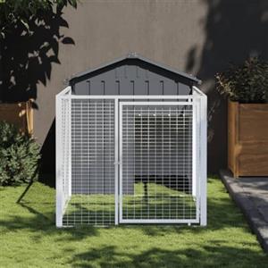 Azzrora Box per Cani da Esterno Taglia Grande, Casetta e Recinto con Corsa Antracite 117x201x123 cm in Acciaio Zincato