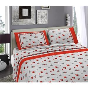 Tata Home Completo Letto Flanella Set Lenzuola Morbido Caldo Cotone Felpato Invernale Antipilling Fantasia (Dis.15 Cuori Rosso, Matrimoniale)