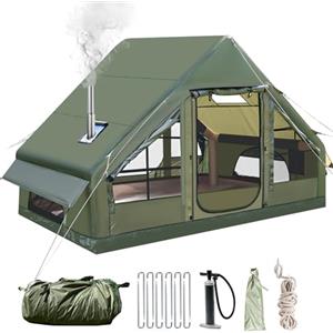 Haelmin Tenda da campeggio gonfiabile con apertura per camino e finestra sul tetto, tenda gonfiabile per 2-10 persone con pompa ad aria, tenda gonfiabile in tessuto Oxford impermeabile, montaggio rapido per