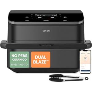 Cosori Twinfry Friggitrice ad Aria 10 Litri Doppio Cestello 5L+5L Con WIFI | Doppia Resistenza, Rivestimento Ceramico No PFAS, 5 Funzioni, 40-240℃, 2800W, 70 Ricette Online, Grigio, CAF-TF102S