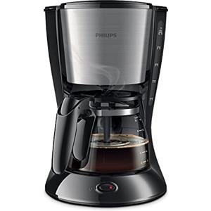 Philips Daily Collection Macchina per Caffè - 1000 W, Con Caraffa in Vetro, Spegnimento Automatico, Capacità di 1,2 Litri, Nero e Metallo (HD7462/20)