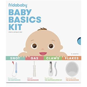 Frida Baby Primo Kit di Cura per Neonati | Include SnotSucker, Filtri Igienici Monouso, Windi, Spazzola in Silicone, Tagliaunghie e Lima Curva