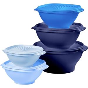 Tupperware Heritage Collection, nuovo set di 10 contenitori per alimenti in blu vintage, lavabili in lavastoviglie e senza BPA (5 ciotole, 5 coperchi)