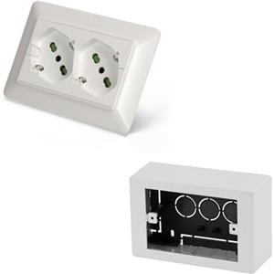 FANTON 42100-27S kit Multipresa universale da incasso OPERA/MTX doppia presa bipasso schuko 2P+T 16A precablata per scatola a 3 moduli + scatola da parete inclusa