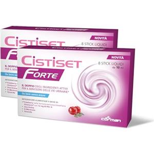 CISTISET IL SOLLIEVO PRONTO ALL'USO Cistiset Forte - Integratore Vie Urinarie Cranberry, D-Mannosio - 2x8 Stick | uva ursina, ononide, cranberry Oximacro, stick liquidi monodose, senza acqua, senza glutine, senza lattosio, azione forte
