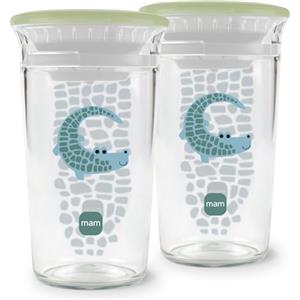 MAM Easy to Drink Cup 360°, Bicchiere antigoccia bambini 8+,Set da 2, Verde | Tritan trasparente e resistente, Valvola in silicone, Coperchio per trasporto, Lavabile in lavastoviglie, Senza BPA/BPS