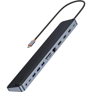 Baseus Docking Station Triple Display 12 in 1 con 2 lettori HDMI 4K, DP, 100 W PD, 3 USB 3.0, 1 USB C, Gigabit Ethernet, SD e TF Card Reader per MacBook/Dell/HP/Surface/Steam Deck