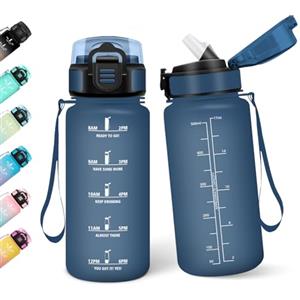 Motswedi Borraccia, 500ML Con Paglia, Borraccia Bambini, Senza BPA, Borracce con Cannuccia, Bottiglia d'acqua Motivazionale con Indicatore del Tempo, Bottiglia Acqua per Scuola, Sport, Yoga - Blu navy