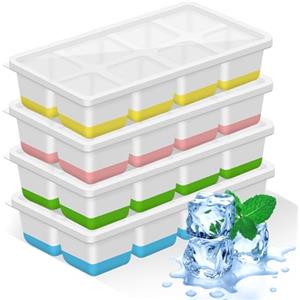 Woobroo Grande vassoio per ghiaccio,4 pezzi stampo per ghiaccio,vassoio per cubetti di ghiaccio in silicone con coperchio per Whisky,Cocktail,Birra,Vino,Bevande refrigerate,Senza BPA, impilabile