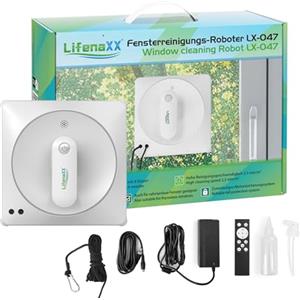 Lifenaxx Robot lavavetri Lifenaxx LX-047, pulitore per finestre elettrico con 4 ugelli spray, alta potenza di aspirazione da 4500Pa, grande serbatoio da 100 ml, 4 programmi di pulizia e telecomando