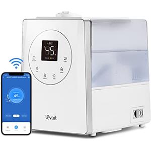 LEVOIT LV600S Umidificatore Ambiente Ultrasuoni 6L, Smart Controllo | NNebbia Calda e Fredda con Top-Fill Design, Timer, Umidità Personalizzata, Aromaterapia per Casa fino a 40-70m², Bianco