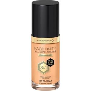 Max Factor Fondotinta Facefinity All Day Flawless - Correttore, Fondotinta liquido e primer viso 3-in-1, Formula vegan, Copertura modulabile, Tenuta fino a 30 ore, SPF20 - W76 Warm Golden, 30 ml