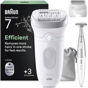 Braun Silk-Épil 7 Epilatore Elettrico Donna, Accessori, 7-241, Argento | Depilatore Corpo Donna Impermeabile, Testina Ampia per Rimozione Peli, Testina Radente Cappuccio Regolatore Rifinitore Bikini
