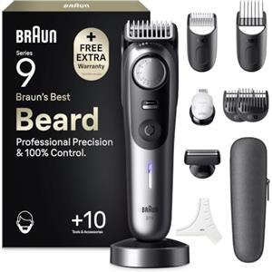 Braun Serie 9 Regolabarba Uomo, 10 Strumenti da Barba Custodia BT9545 Cromo | Rasoio Elettrico Barba Impermeabile, Lama Problade, 10 Strumenti Professionali, 40 Lunghezze, Batteria Ricaricabile, Custodia