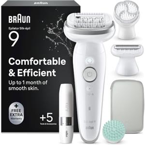 Braun Silk-Épil 9 Epilatore Elettrico Donna, Accessori, 9-381 Argento | Skinspa, Depilatore Corpo Donna Impermeabile, Custodia e Cappuccio Regolatore, Accessorio Massaggiante Corpo, Testina Radente