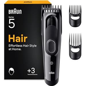 Braun Tagliacapelli Uomo Series 5, + 3 Strumenti Styling, HC5330, Nero | Macchinetta per Capelli, Lama Affilata di Lunga Durata, 17 Lunghezze, Blocco Memoria, Impermeabile e Lavabile, Ricaricabile