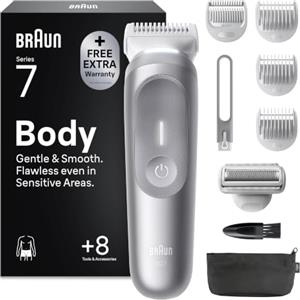 Braun Rasoio Elettrico Corpo Uomo Serie 7, +8 Strumenti, BG7555 Grigio | Cura Corpo, con Tecnologia SkinGuard, Testine SmoothShave & SensitiveTrim, Impermeabile, Rasoio Intimo Uomo, Ricaricabile