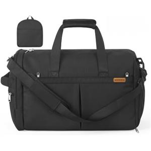 SONGMICS Borsone da Viaggio Pieghevole con Scomparto Scarpe, 50 L | Borsa da Palestra Sportiva, 55 x 35 x 25 cm, Poliestere, Idrorepellente, per Weekend, Nero, RBF050B101