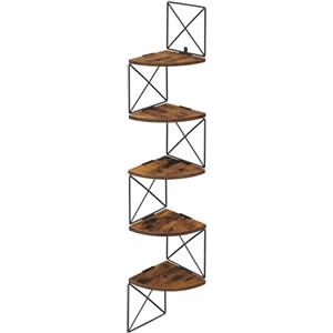 VASAGLE Scaffale Angolare a Parete con 5 Ripiani, Libreria Angolare, Mensole da Muro ad Angolo, per Camera da Letto Soggiorno Bagno Cucina Studio, Marrone Vintage e Nero LLS851B01