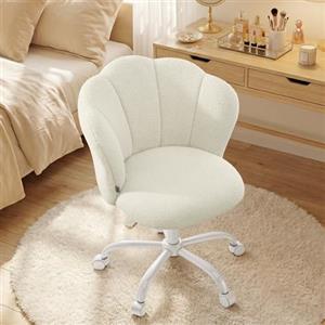 SONGMICS Sedia da Ufficio Girevole a 360°, Sedia da Trucco Imbottita, Tessuto Peluche, Regge 110 kg, Schienale a Petali, Altezza Regolabile, Soggiorno Camera da Letto, Bianco Crema OBG030WD01