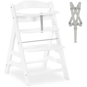 hauck Seggiolone Pappa in Legno Alpha+ - Seggiolone Evolutivo da 6 mesi fino a 90 kg - Sedia Evolutiva con Barra Frontale, Cintura Inguinale e a 5 Punti - Legno Certificato FSC® - Bianco