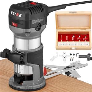 Elyra Fresa manuale da 710 W, per scanalature e bordi, 5 frese in metallo duro | 13000-33000 giri/min, fresa manuale per legno, fresatrice per bordi