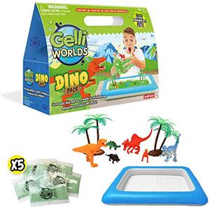 ZIMPLI - Gelli Adventures Confezione Dino, 5 utilizzi, 8 figure di dinosauri, Vassoio gonfiabile per giocare, Set di gioco con dinosauri per bambini e bambine, Kit educativo di scienze