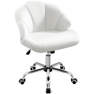 Yaheetech Sedia Scrivania Senza Braccioli Schienale a Conchiglia | Altezza Regolabile, con Ruote, Portata 136 KG,per Studio, Ufficio, Cameretta ,Bianco/Velluto