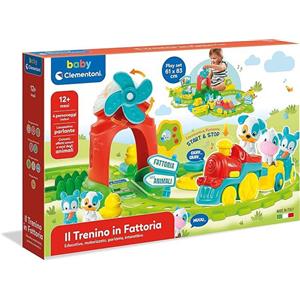 Clementoni Trenino in Fattoria, Treno Giocattolo Bambini , Play Set con 4 Personaggi, Centro Attivita per Sviluppare Manualita e Immaginazione, Made in Italy, Lingua Italiana,Baby Clementoni,Eta 12+ mesi